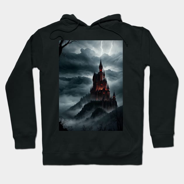 Spooky Castle Render with Lightning Flashing Above Hoodie by CursedContent